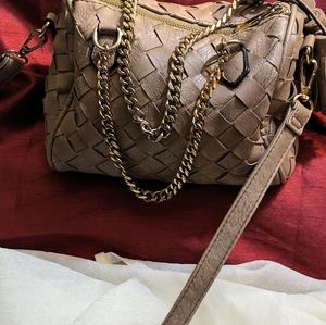 Madison West woven Leather Crossbody Bag with Gold Chain